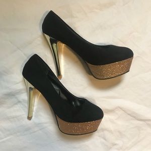Gold and Black Platform Heels